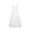 Vestido midi blanco sin mangas de algodón con cintura ajustada y dobladillo plisado - S / Blanco