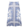 Elegante witte maxi-rok met blauw barokpatroon en losse A-lijn pasvorm - S / Blauwe Bloem