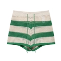 Pantaloncini estivi da donna in maglia a righe con design traforato e coulisse - S / Pantaloncini a Righe Verde Bianco