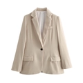 Chic beige single-button women blazer with classic notched lapels and flap pockets - S / Off White