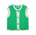 Detail of green knit vest featuring contrast cream borders and hollow textured weave - S / Green