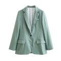 Women's minimalist mint green single-button blazer jacket with notched lapel and pockets - S / Green