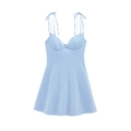 Light blue corset mini dress with bow straps and structured bodice on white background - S / Blue