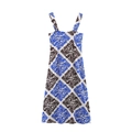 Robe midi d'été bohème pour femmes avec imprimé volutes bleues et fines bretelles - S / Bleu
