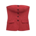 Top a fascia rosso con bottoni neri e tasche a patta decorative per donne - XS / Top Senza Spalline Rosso