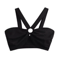 Women's black halter top with a central metal ring and crossed shoulder straps design - S / Black