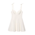 White minimalist A-line mini sundress with adjustable spaghetti straps and V-neckline - S / White