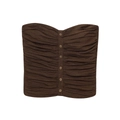 Top a fascia marrone con design arricciato e bottoni frontali per uno stile estivo - S / Marrone Scuro