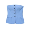 Top a fascia azzurro con bottoni anteriori, tessuto strutturato e tasche - XS / Top Senza Spalline Blu