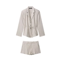 Ensemble veste blazer et short beige plissé pour femme avec ceinture à la taille - XS / Ensemble Blazer et Short