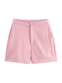Detail of pink sleeveless suit shorts with zip fly, button closure and slanted pockets - Pink Shorts
