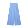 Dettaglio dei pantaloni a vita alta celeste a gamba larga con pieghe e trama in cotone e lino - XS / Pantaloni Blu
