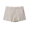 Short décontracté taille haute beige pour femme avec tissu texturé de style français - XS / Short décontracté