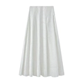 Elegant white A-line long skirt with textured floral pattern and fine pleated details - S / Skirts