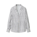 Classic black and white vertical striped long sleeve button down satin shirt for women - XS / Striped