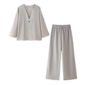 Completo da donna in lino grigio chiaro a 2 pezzi con top a maniche lunghe e pantaloni - S / Grigio chiaro