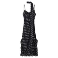 Polka dot sleeveless long dress with halter neck and ruffled hem for elegant spring fashion - S / Dresses / Black Polka Dot