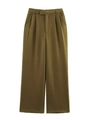 Olivgrüne Hose mit hohem Bund, weitem Bein, Bundfalten und praktischen Seitentaschen - S / Olivgrüne Freizeithose