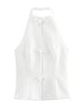Weißes Halterneck-Top für Damen mit drei süßen Schleifen-Details im minimalistischen Stil - S / Weiß