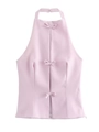 Süßes hellrosa Neckholder-Top mit zarten Schleifendetails für einen femininen Look - S / Rosa