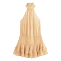 Poliertes Neckholder-Minikleid mit Punkten, Rüschensaum und schmaler Taille in Hellgelb - S / Gelb