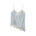 Hellblaues Satin-Camisole-Kleid mit weißer Blumenspitze und asymmetrischem Saum - S / Himmelblau Kurz