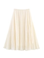 Detail of elegant ivory pleated maxi skirt featuring elastic waist and textured fabric - S / White