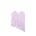 Rosa Satin-Camisole-Oberteil mit weißer Spitze und asymmetrischem Saum für Damen - S / Rosa Kurz