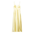 Elegant pale yellow satin midi slip dress with deep V-neck and silky luster finish - XS / Yellow
