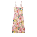 Damen Midi-Trägerkleid mit rosa Streifen, Zitronen-Print und vorderer Knopfleiste - XS / Rosa