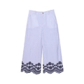 Damenhose mit blau-weißen Streifen, weitem Bein und floraler Stickerei am Saum - XS / Pants