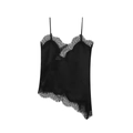 Elegant black satin slip dress with lace trim and asymmetrical hem detail - Black Short