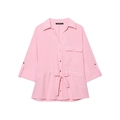 Rosa Safari-Hemd für Damen mit V-Ausschnitt und verstellbarem Kordelzug in der Taille - XS / Tops / Rosa