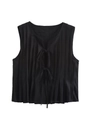 Schwarze plissierte Weste für Damen im französischen Stil mit Schleifendetails - S / Schwarz