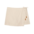 Mini-Wickelrock aus Leinen mit seitlicher Bindung und Bernsteinperlen in Beige - XS / Skirts