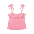 Top de tirantes rosa con lazos y escote plisado en una presentación plana minimalista - S / Rosa