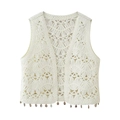 Gilet bianco in maglia all'uncinetto da donna con decorazioni di conchiglie e trafori - Taglia unica / Bianco