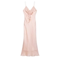 Elegante lichtroze jurk met V-hals, spaghettibandjes, ruches en satijnen glans - XS / Roze