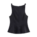 Elegant black sleeveless peplum top with shoulder bow ties and slim-fit seams - S / Black