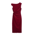 Elegantes burgunderrotes asymmetrisches Kleid mit goldener Metallschnalle an der Taille - XS / Burgunderrot