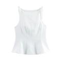 Elegant white sleeveless peplum top with shoulder pleats and tailored stitch detail - S / White