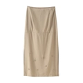 Khaki-Midiröcke mit hoher Taille, 3D-Perlenstickerei und seitlichen Schlitzen - S / Khaki