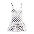 Robe courte blanche à pois marron avec fines bretelles et ourlet à volants - XS / Blanc