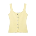 Top in maglia giallo chiaro vestibilità slim con bottoni metallici argentati e orlo curvo - S / Giallo chiaro
