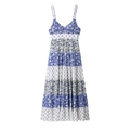 Gestuftes blau-weißes Blumen-Maxikleid mit Spaghettiträgern und V-Ausschnitt-Design - XS / Blau