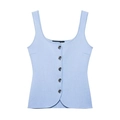 Canotta in maglia azzurra da donna con scollo quadrato e bottoni decorativi argento - S / Celeste