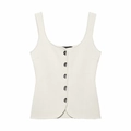 Gilet in maglia bianca senza maniche con bottoni argentati e tessuto strutturato - S / Bianco