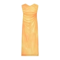 Elegant strapless ruched mesh dress with sunset orange gradient and V-neckline - XS / Yellow