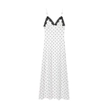 Französisches Vintage-Maxikleid in Weiß mit schwarzen Punkten, V-Ausschnitt und Spitze - XS / Weiß