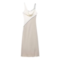 Chic two-tone satin midi dress with asymmetric straps and elegant draped neckline - XS / White